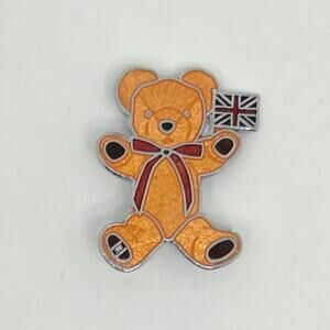 Vintage Merrythought Made in England Teddy Bear Union Jack Flag Enamel Pin
